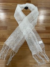 White Mesh Scarf With Fringe  Clear Sequins 55  L X 11  W