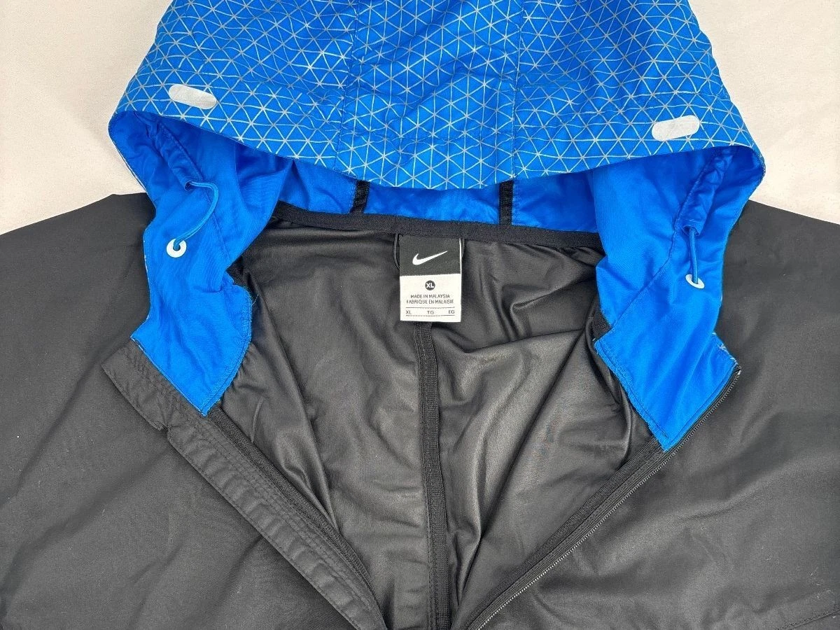 Nike Men's XL Running Jacket Black Blue Reflective Hood Flash Full Zip - product detail image 5