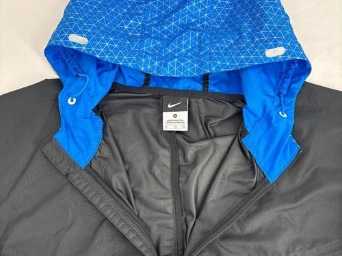Nike Men's XL Running Jacket Black Blue Reflective Hood Flash Full Zip image 5