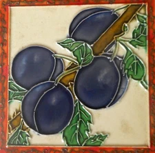 Fruit hand painted ceramic art tile coaster 4 x 4 inches with back