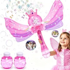 Bubble Machine for Kids Pink Wand Toy with Lights and Music