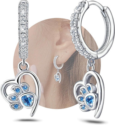Sterling Silver Heart Print Earrings for Women - Hypoallergenic Cubic Zirconia H