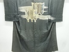 7650607: JAPANESE KIMONO / ANTIQUE MENS JUBAN / SILK / ARROW FEATHER SCENERY O