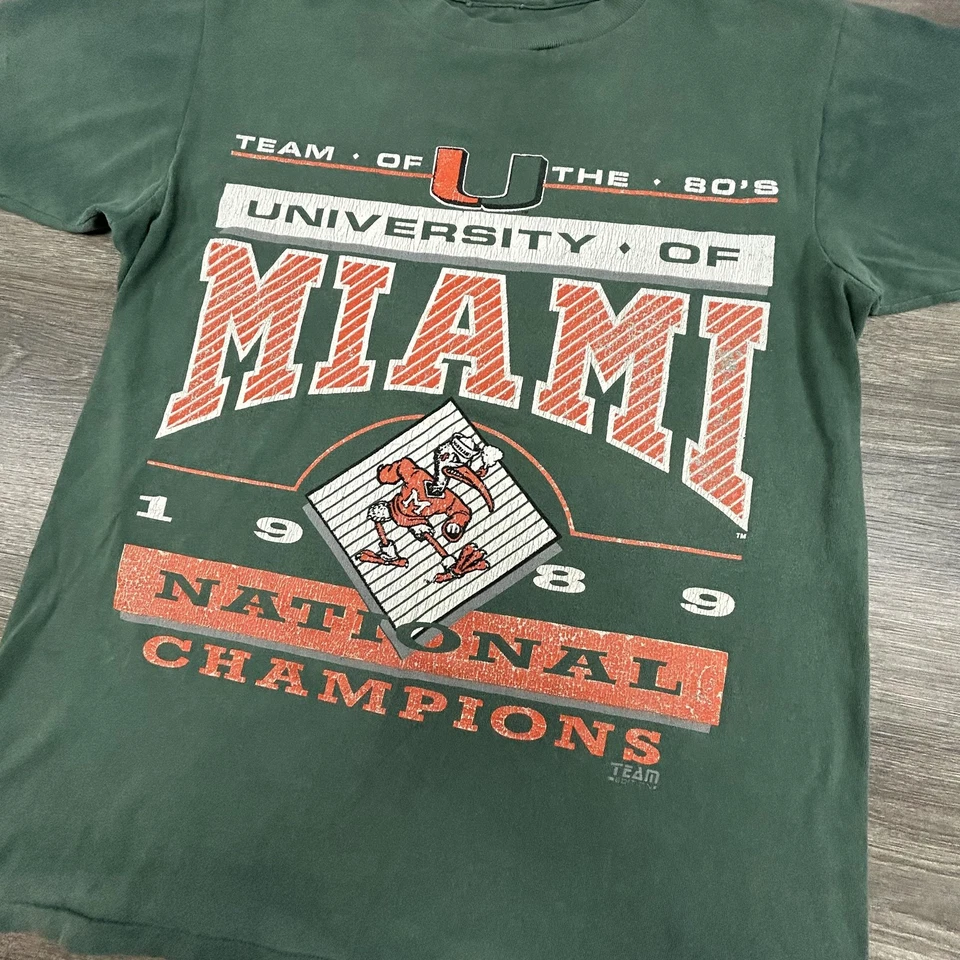 Vintage Miami Hurricanes Shirt Mens Medium Football National Champions 1989 80s - Image 3 of 4