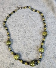 21" Necklace Green Multi Colored Artisan Art Glass Beads