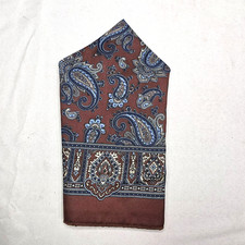 Men  s Pocket Square Brown Blue Paisley Handkerchief Hanky Dress Accessory