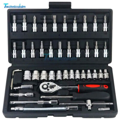 46pcs Metric Socket Set 1/4'' Drive Screwdriver Set Ratchet Torx Hex Wrench Bit