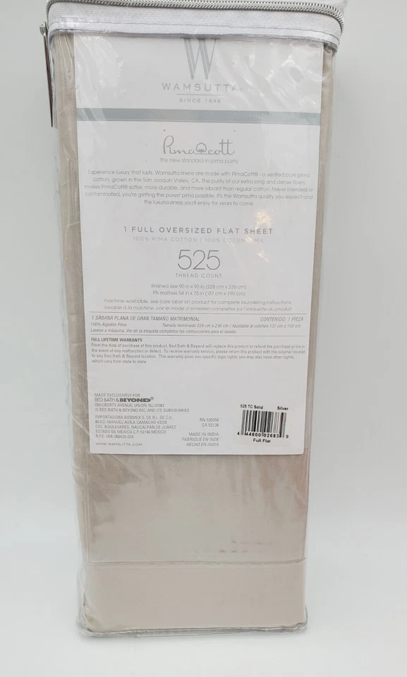 Sábana plana completa Wamsutta 1 pieza plateada lisa 100 % algodón Pima 525 TC  Foto 2 de 4