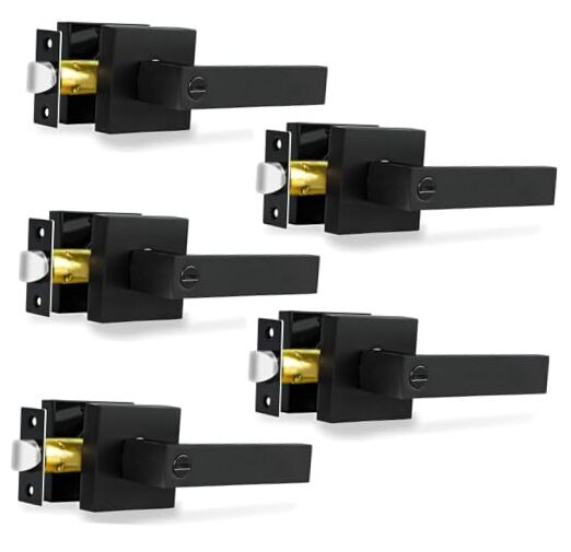 Privacy Door Levers, 5 Pack Door Handles, Bed and Privacy-5 Pack Matte Black-image