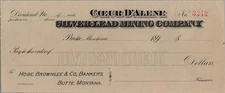 1890s Coeur d'Alene Silver-Lead Mining Co. Blank Dividend Check #3242 Butte MT