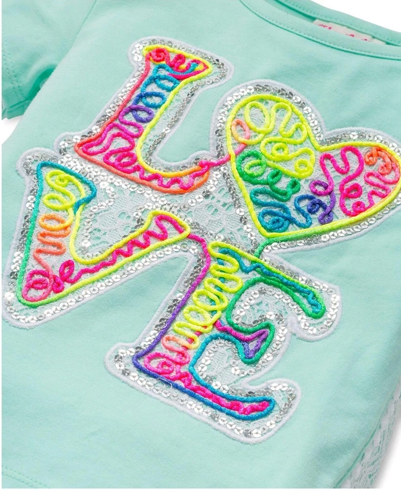 Flapdoodles Little Girl's 2-Piece "LOVE" Top & White Lace Short Set-Size-6/6X — 第 3/4 张图片