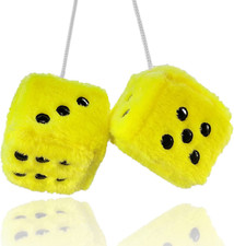 Fuzzy Plush Dice for Car Mirror, Pair of Retro 3  Yellow Dice with Black Dots fo