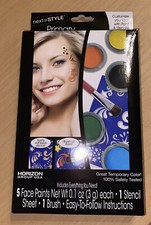 Next Style Face Paint kit 5colors - stencil sheet-brush see pics new