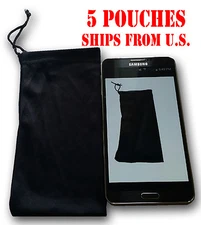 QTY 5 Cell Phone Case Cover Pouch Bag Sleeve Black Soft Cloth FITS MOST PHONES