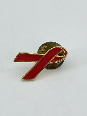 vintage Red Ribbon Tie tack lapel pin Multiple sclerosis fight against HIV/AIDS