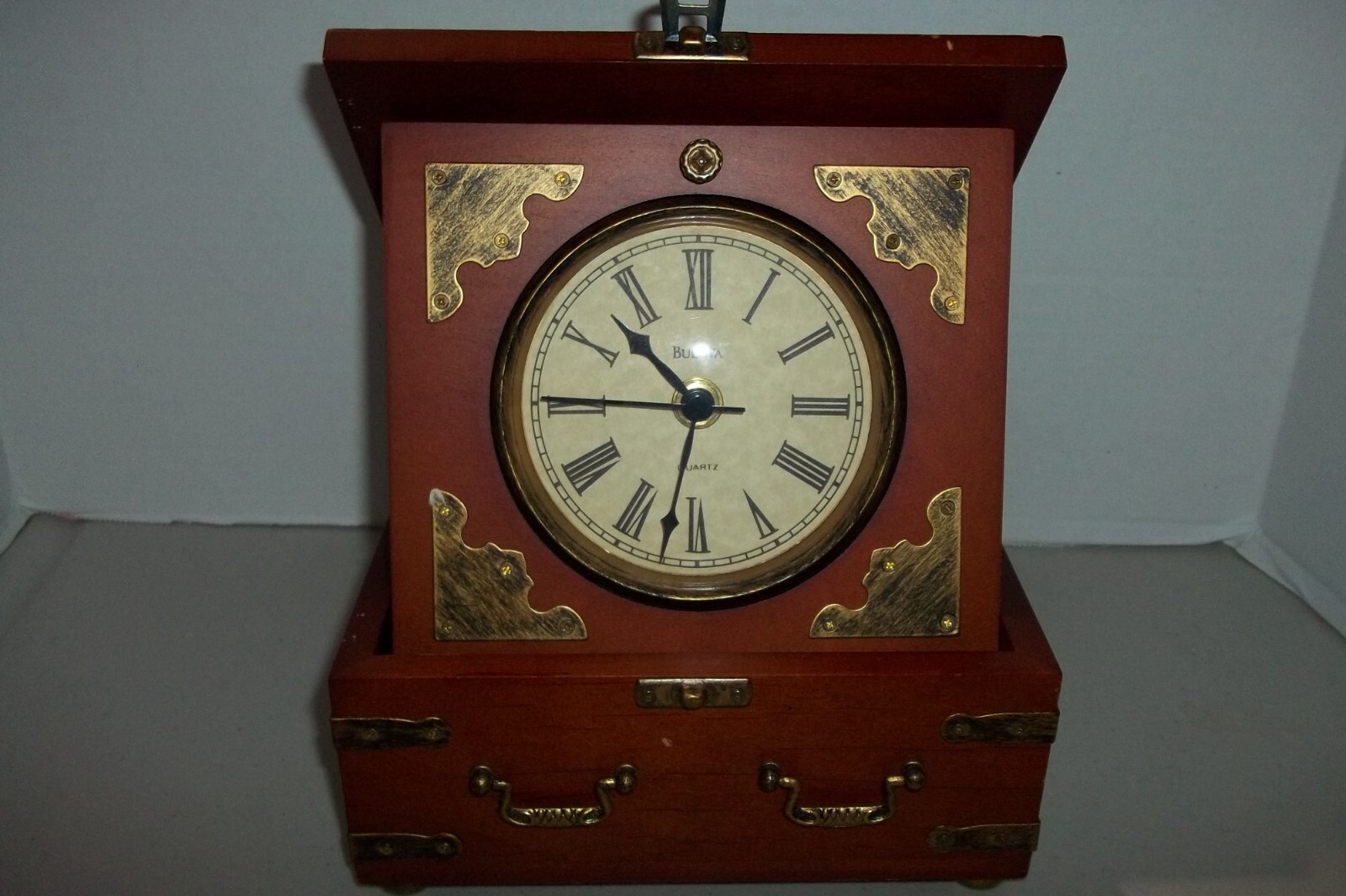 BulovaTabletop Clock in Wood and Brass Accent Treasure Box eBay