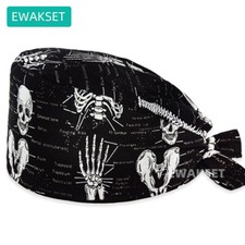 US New Surgical Cap orthopedics skeleton bones print Soft Cotton Nurse Work Caps