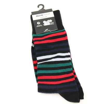 ALFANI Alfatech Horizontal Blue Red Green Gray Stripe Dress Socks NEW Size 7-12