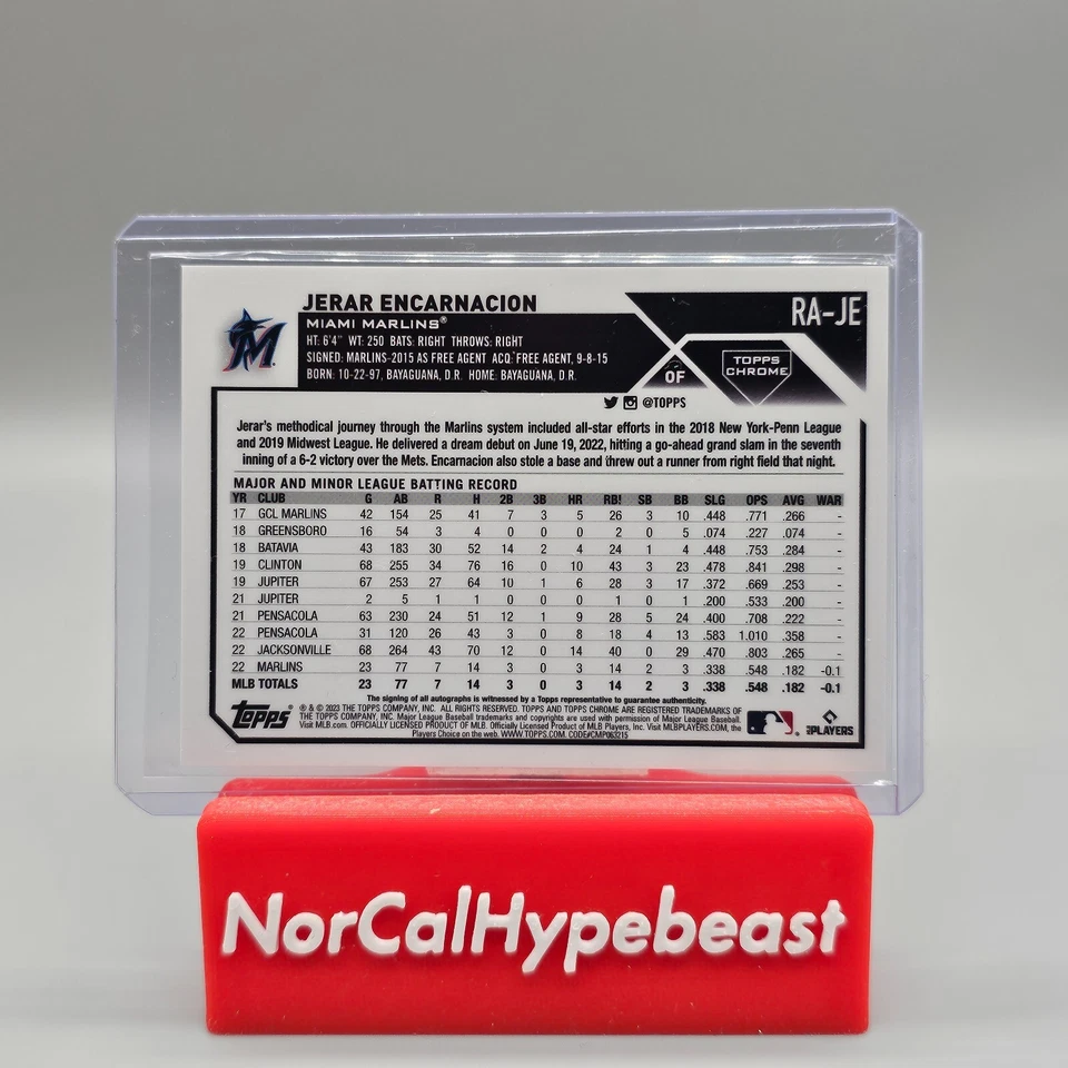 2023 Topps Chrome Baseball Jerar Encarnacion RC Base Rookie Auto RA-JE - Image 2 of 2