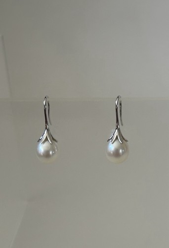 Boucles d'oreilles goutte perles d'eau douce or blanc 14 carats origine 550 $ Macy's - Photo 7/9