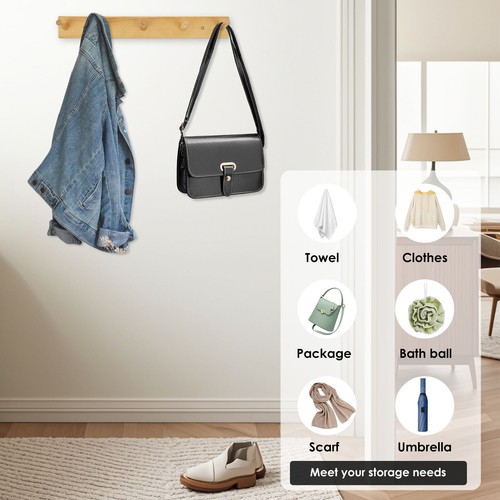 2 Pcs Wall Mounted Coat Rack Wood Wall Hook Rack with 5 Hooks for Entryway - Picture 5 of 11