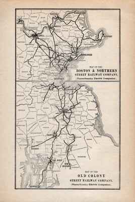 1910 Boston & Northern & Old Colony Street  Vintage Railway  Map     1378