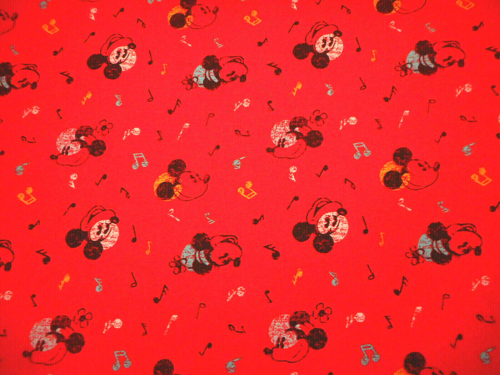 Disney Fabric 1/2 Yard CLEARANCE Vtg Mickey Minnie Mouse Music Note Red Cotton B