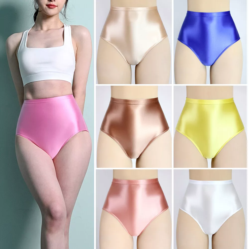 S-3XL Women Panties Shiny Satin Briefs Knickers Opaque Gym Yoga Shorts  Underwear