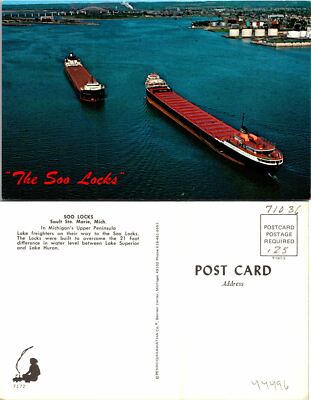 Soo Locks Michigan Freighters Postcard Unused (44496)