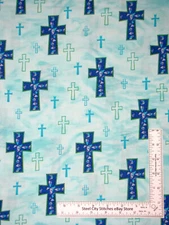 Christmas Religious Jesus Cross Amazing Grace Aqua Cotton Fabric QT By The Yard