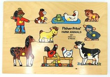 Fisher Price 507 Farm Animals Puzzle Pick-Up  Peek Wood 9 Pieces 1972-1984