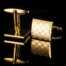 MEN'S SILVER CUFFLINKS GOLD STAINLESS STEEL MENS WEDDING CUFF LINKS Xmas Gift