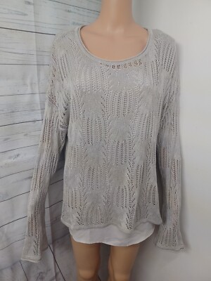 Cato Boho Womens All Over Lace Crochet Gray Silver  Sleeve Top Sz 18/20W
