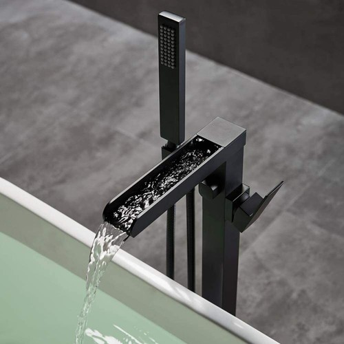 Tub Filler Freestanding Bathtub Faucet Floor Mounted Bathroom with Hand Shower - Picture 35 of 132