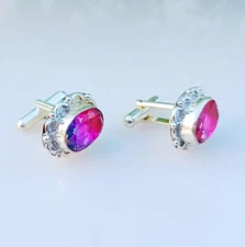 Bi-Color Tourmaline Buttons 2 Pieces Silver Polished Unic Oval Buttons Jewelry