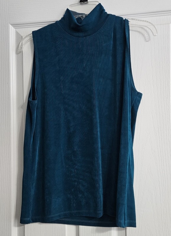 Green High Collar Sleeveless Blouse, Size M, Amanda, Acetate/spandex, Sheen Look