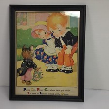 Vintage Framed Picture, PUSSY CAT,PUSSY CAT, where have you been ETC.