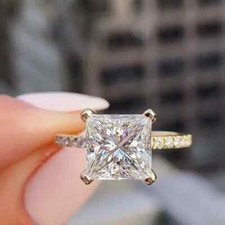 3 Ct Princess Cut VVS1 Moissanite Engagement Ring 14K Yellow Gold Plated For Her
