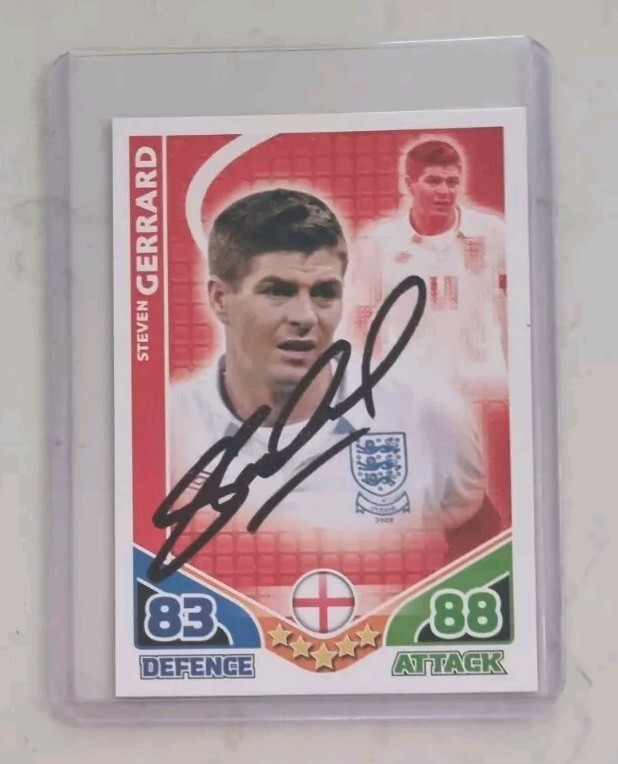 Steven Gerrard Signed Topps Match Attax Soccer Ttade Card England