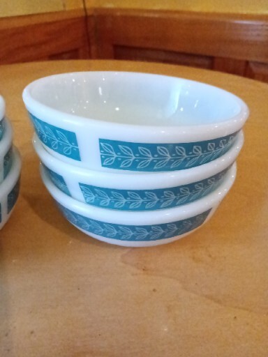 Vintage 4- Pyrex 708-13 White Bowl With Blue Border Mid Century