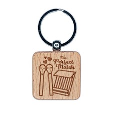 The Perfect Match Matches in Love Valentine's Day Engraved Wood Square Keychain