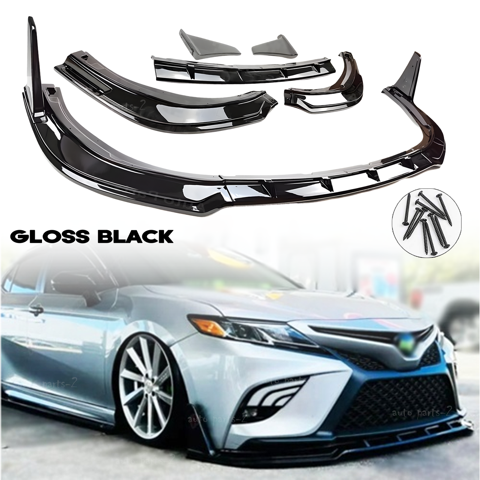 Gloss Black 5pc Front Bumper Lip Splitter Spoiler for Toyota Camry SE XSE 2018-2024
