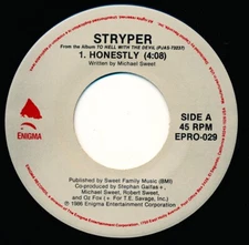 STRYPER - HONESTLY - ENIGMA EPRO-029 - PROMO - 45 Record VG+