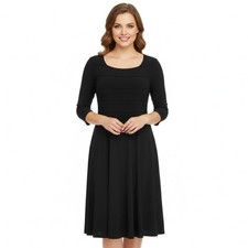 NEW CHAPS Women's Black 34 Sleeve Boat Neck Fit Flare Midi L Little Black Dress