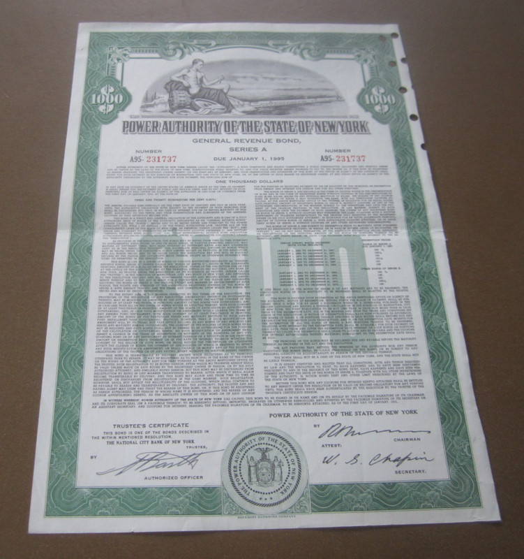 1955 - PORT AUTHORITY of the STATE of NEW YORK - BOND Certificate