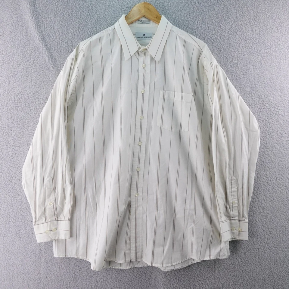 Camisa de vestir Pierre Balmain para hombre blanca a rayas manga larga con botones 17x34 Foto 2 de 4