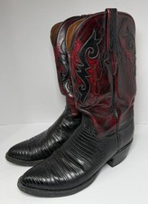 Vintage Lucchese Western Boots Womens 8 1/2 Lizard Black Cherry L606124 USA Made