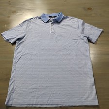 HART SCHAFFNER MARX Polo Shirt Men's Large Blue Stripes Short Sleeve Golf