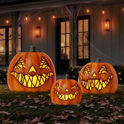 Pre-Lit Flickering Jack-O-Lanterns Set of 3 Halloween Decor