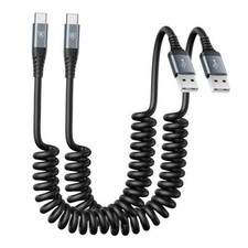 USB Type C Charger Cable Fast Charging, 2Pack, 3ft Coiled USB A to 3FT Black
